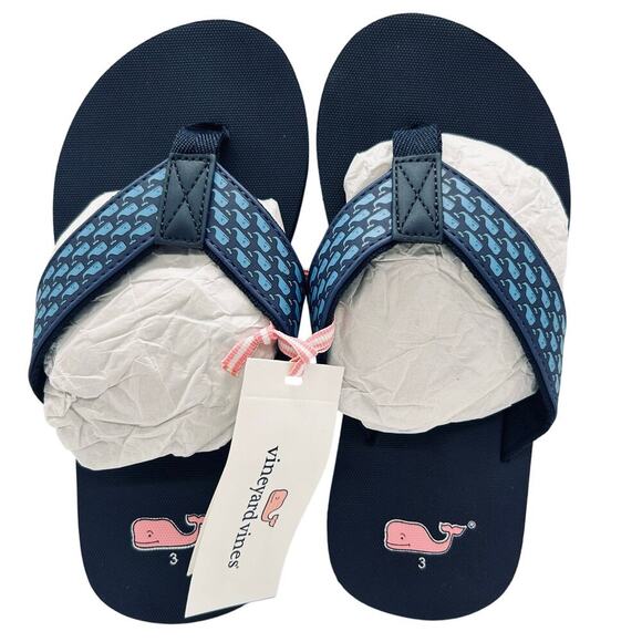 Vineyard Vines Flip Flops Youth Size 3 Blue Micro Whale Foam Classic Flip Flops - Picture 2 of 12